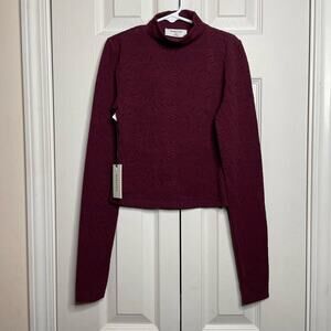 NEW Babaton Aritzia ShapeLace Mockneck Long Sleeve Maroon Size XXS 2XS